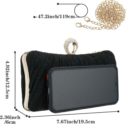 jessie Clutch Purse for Women Pleated Glitter Evening Bag for Crystal Bridal Wedding Party with Rhinestone...