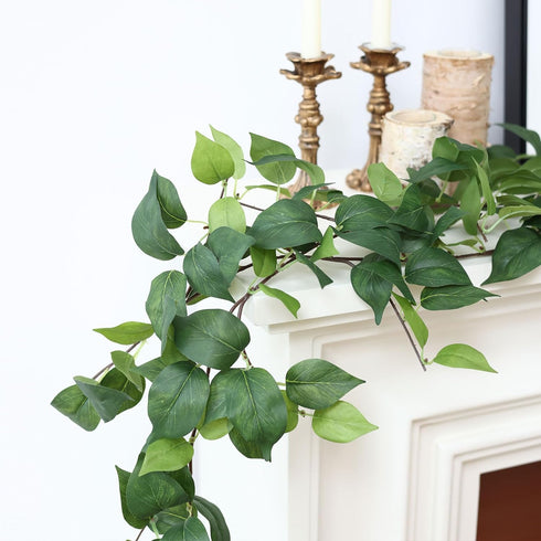2 Strands Artificial Scindaps Vines Garland 73" Fake Vine with Silk Green Leaves Faux Hanging Plants Greenery Decoration for Bedroom Wall Party We...