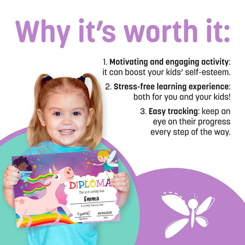 Potty Training Chart for Toddlers Girls, Unicorn Design - Sticker Chart, 4 Week Reward Chart - 213 Cute Stickers, Certificate, Instruction Booklet...
