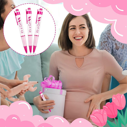Woanger 36 Pcs Baby Shower Pens for Boys Girls Retractable Gel Pens Blue or Pink Baby Shower Favors Thank You Gifts for Guests(It's a Girl Style)...