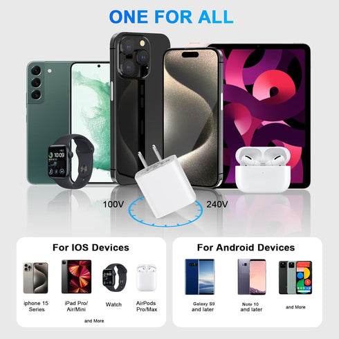 iPhone 15 Charger Fast Charging, 2 Pack 20W Dual Port PD+QC3.0 Wall Charger Block with 10FT Long USB C to C Charger Cable Compatible for iPhone 15...