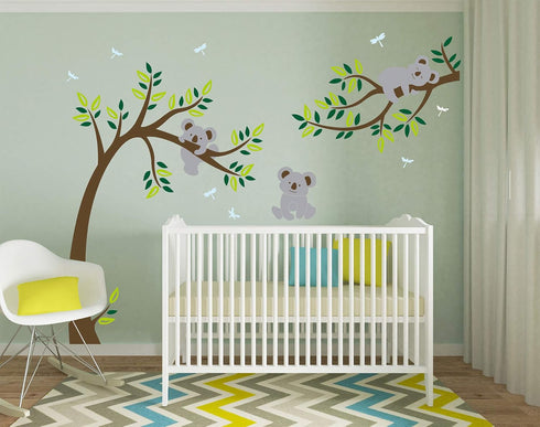 Three Cute Koalas Tree Branches Wall Decal Wall Sticke Family Tree Wall Decal Vinyl Wall Sticker Baby Nursery Decor Kids Room Decoration (Brown)...