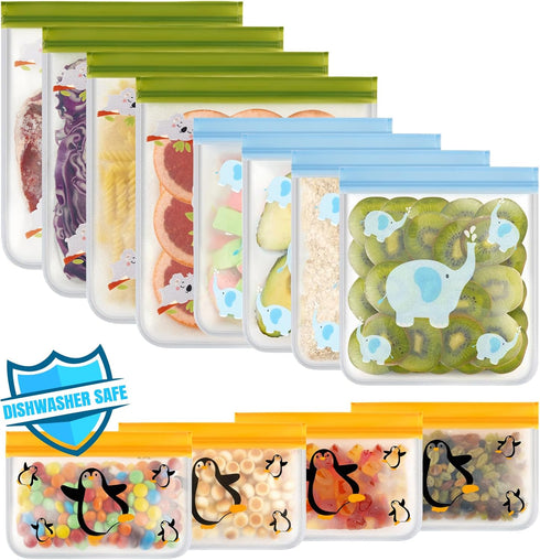 Dishwasher Safe Reusable Freezer bags Storage Vegetable Bags -BPA Free Leakproof Food Storage Bags Reusable Silicone for Marinate Meats (12 packs)...