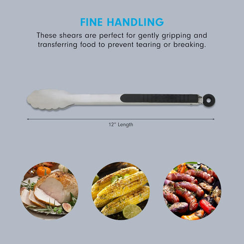 Messermeister Stainless Locking Tongs, 12” - Gently Grips Food - Durable Stainless Steel & Non-Slip, Silicone Grip - Dishwasher Safe...