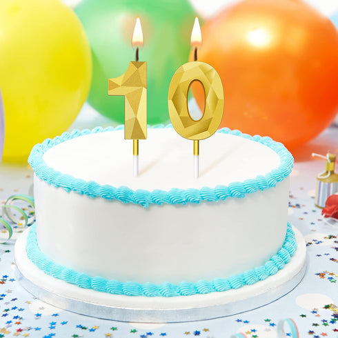 10th Birthday Candles Cake Numeral Candles Happy Birthday Cake Candles Topper Decoration 3D Number Candles Cupcake Topper for Birthday Wedding Ann...