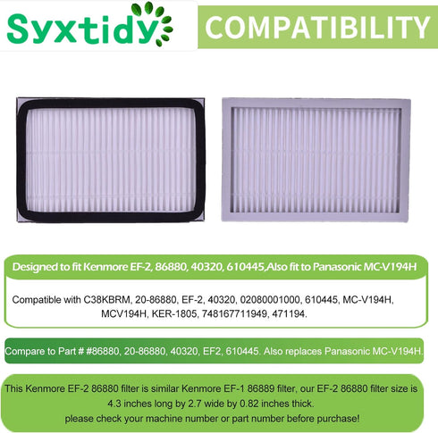 4 Pack HEPA Vacuum Filters for Kenmore EF-2, 86880, 20-86880, 40320, 610445,Also fit to Panasonic MC-V194H...