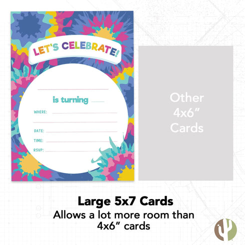 Desert Cactus Tie Dye Happy Birthday Invitations Style 2 Invite Cards (10 Count) With Envelopes Boys Girls Kids Party (10ct)...
