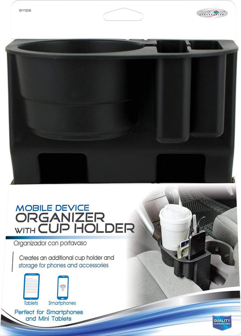 Custom Accessories 91129 Black Mobile Device Organizer with Cup Holder...