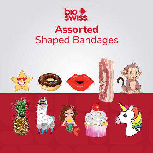 BioSwiss Bandages, Assorted Animal, Fun, and Food Shaped Self Adhesive Bandage, Latex Free Sterile Wound Care, 100 Count...