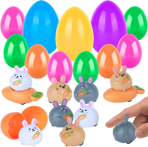 Ganowo 12PCS Prefilled Easter Eggs with Pull-Back Rabbit Carrot Easter Surprise Eggs Car Toys for Easter Party Favor...