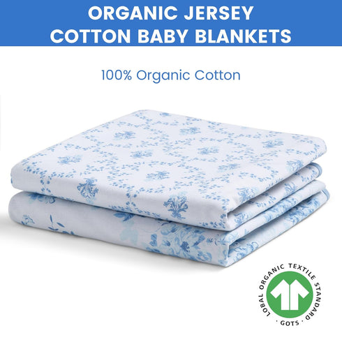 Delta Children 100% Organic Jersey Cotton Baby Receiving Blankets for Girls and Boys – 30x40 Inches - GOTS Certified (Pack of 2), Blue Botanicals...