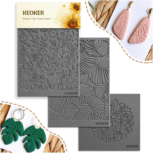 Keoker Polymer Clay Texture Sheets, Clay Texture Mat for Making Earrings Jewerly, polymer Clay Earrings Tools (All-3 pcs)...