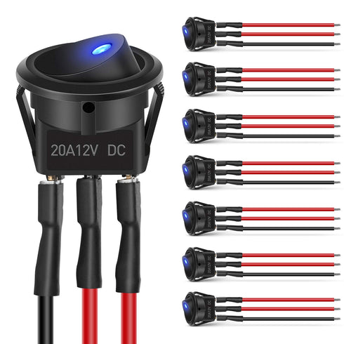 Nilight 8PCS 12V 20A Round Blue Toggle LED Rocker Switch On-Off Control SPST 3Pins for 12V Car Truck Boat Marine Off-Road Vehicle with 24PCS Wires...