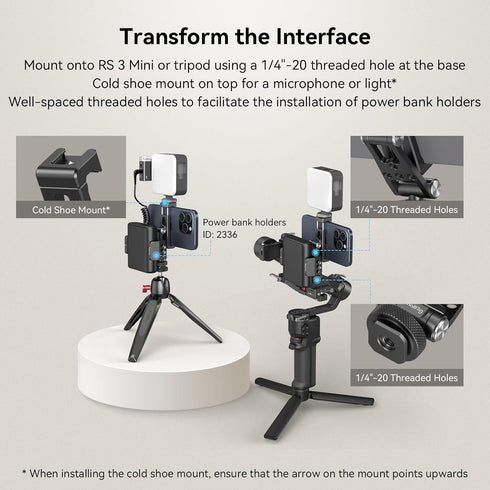 SMALLRIG Universal Phone Tripod Mount, Metal Cell Phone Mount with Cold Shoe Mount and M4 screws for DJI Stabilizers, Free Adjustment Phone Mount ...