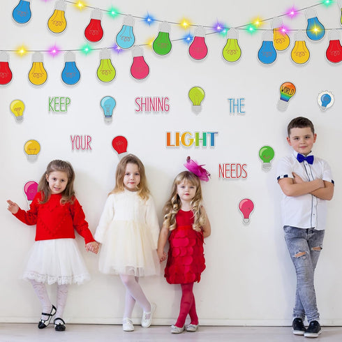 Karenhi 108 Pcs Back to School Light Bulb Bulletin Board Decoration Cutouts Set with 400 Glue Point Motivational Light Bulb Border for Class Home ...