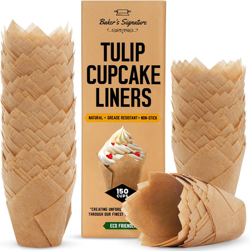 Tulip Cupcake Liners, Muffin Liners for Baking by Baker’s Signature – 150pcs of Parchment Paper Cups Cupcake Wrappers – Perfect Size, Sturdy, Grea...