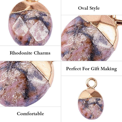 DanLingJewelry 20 pcs Natural Rhodonite Charms Faceted Oval Necklace Pendants Gemstone Charms for Jewelry Making 14x8x5mm...