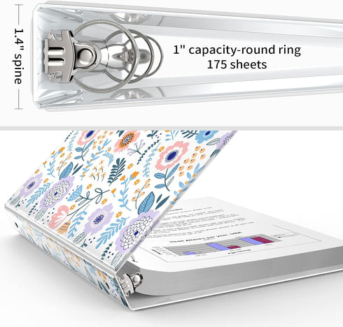 Cute Binder 1 Inch 3 Ring Trapper Keeper Binders with Clear Interior Pockets for Letter-Size(11" x 8.5") Paper,Aesthetic Three Ring Binder for Stu...