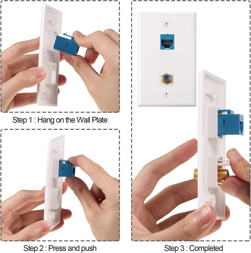 4 Pack Ethernet Coax Wall Plates, Cat6 Coax Wall Plate with Ethernet Port and Gold-Plated TV Coax Cable F-Type Port (Blue)...