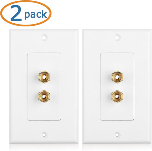 Cable Matters 2-Pack Speaker Wire Wall Plate, Gold Plated Speaker Wall Plate, Banana Plug Wall Plate for 1 Speaker, White...