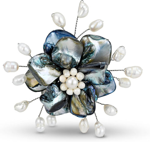 AeraVida Stunning Flower of the Ocean Seashell and Cultured Freshwater Pearl Floral Brooch Pin | Handmade Brooch for Women | Brooch for Women | Br...