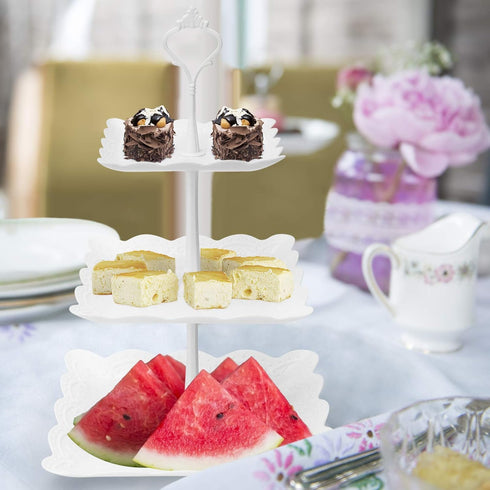 Coitak 3 Tier Cupcake Stand, Plastic Tiered Serving Stand, Square Dessert Tray for Tea Party, Baby Shower and Wedding (Pure White)...