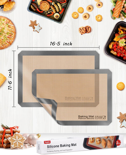 Silicone Baking Mat, Sopito Non Stick, Food Safe Platinum Silicone Cookie Baking Liners, Reusable 16.5'' x 11.6'' Oven Liners Sheet, 2 PCS-Grey...