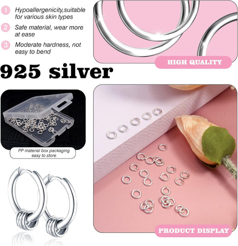 TOAOB 100pcs 925 Sterling Silver Jump Rings 5mm Silver Open Jump Rings Connectors jewelry jump rings for DIY Earrings Necklace Bracelet Making Rep...