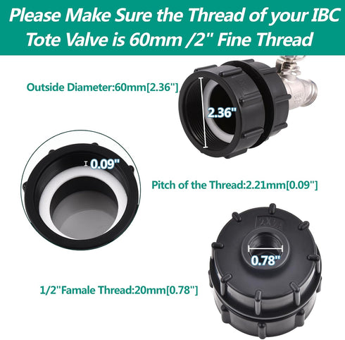 275-330 Gallon IBC Tote Water Tank Adapter(2" Fine Thread)?IBC Tote Adapter +304 Stainless Steel Garden Hose Valve (Lead-Free), IBC Tote Fittings,...