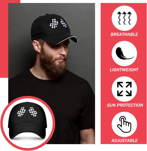 3 Pieces Baseball Cap for Men Women Checkered Flags Race Car Flag Adjustable Washable Trucker Hat Embroidery Unisex Dad Hat Sports Cap, White, Red...