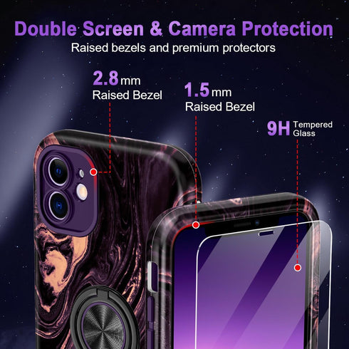 Compatible with iPhone 11 Case with Kickstand,Shockproof Heavy Duty 3 in 1 Full Protection Hard PC Bumper Drop Protective Case with 2 Screen Prote...