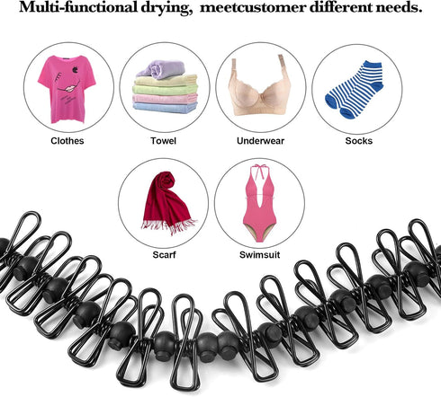 Travel Clothesline, Portable Retractable Clothesline with 12pcs Clothespins for Indoor Laundry Drying, Outdoor Camping Accessories, Black...