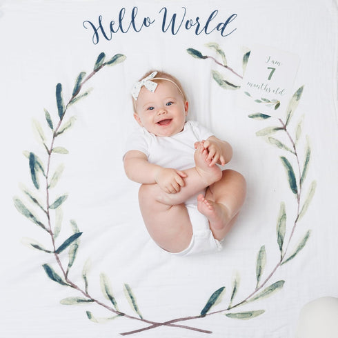 lulujo Baby’s First Year Milestone Blanket and Card Set | 40in x 40in (Hello World)...