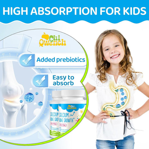 500 MG Calcium Supplement with Vitamin D3 & K2, Zinc, Magnesium & Prebiotics. Kids Vitamins for Kids' Height. Bone Strength, High Absorption, Oran...