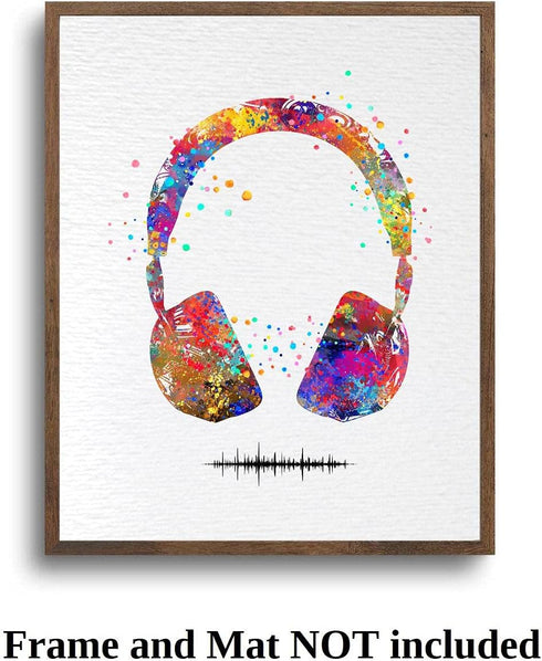 Dignovel Studios 8X10 Unframed Headset with Sound Wave Headphone Game Room Watercolor Print Archival Fine Art Print Nursery Wall Art Home Wall Dec...