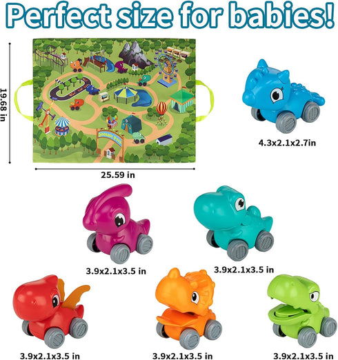 ALASOU 6 PCS Dinosaur Truck Car Toys with Playmat/Storage Bag|Baby Toys for 1 2 3 Year Old Boy|1 2 Year Old Boy Birthday Gift for Infant Toddlers|...