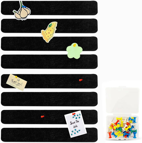 8 Pcs Black Felt Pin Board Bar Strips Bulletin Board ?Self-Adhesive Bulletin Board Bar Strips?Cork Boards for Walls with 35 Pushpins, for Paste No...