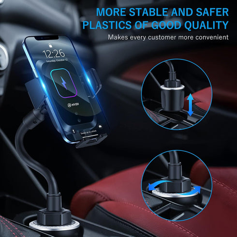 Wireless Car Charger-Cup Holder Phone Mount,Automatic Infrared Smart Sensor Clamping Qi 15W Fast Universal Adjustable Cell Phone Wireless Charging...