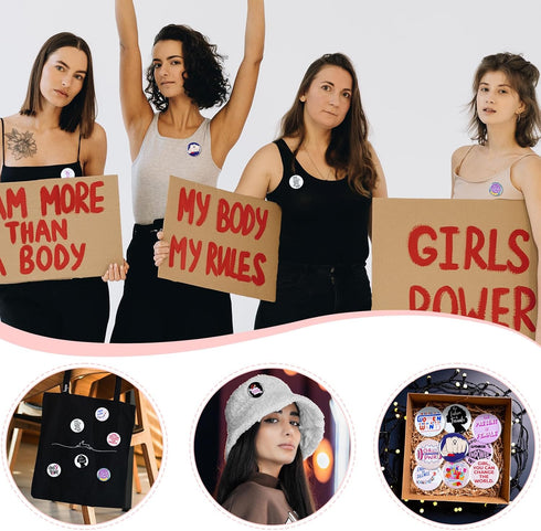 24 Pcs Feminist Pin,Feminist Power Brooch Women's Rights Badge Pins Novelty Female Buttons Pins Decor for Clothes Backpacks Hats (C4)...