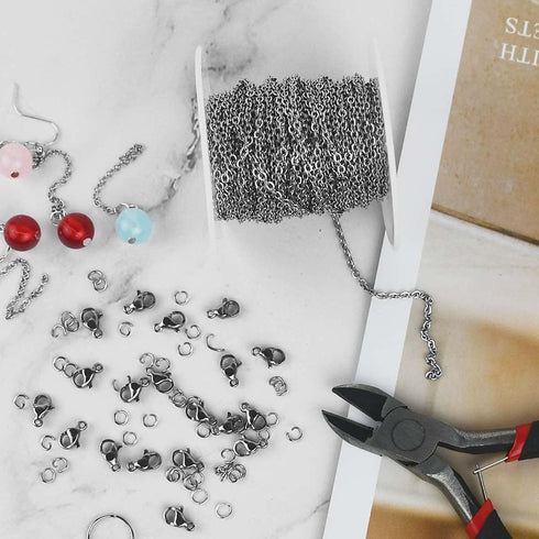 33 Feet Stainless Steel Jewelry Chains for Jewelry Making - Silver Chain Roll with 40 Pieces Open Jump Rings & 20 Pieces Lobster Clasps - Silver N...