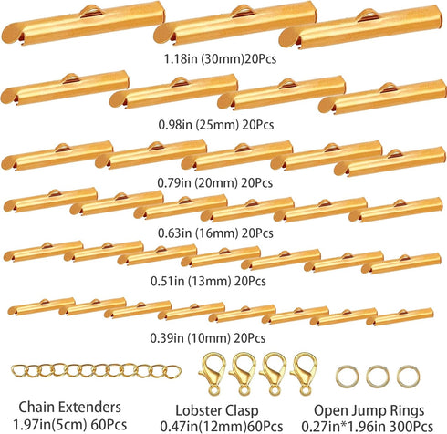 JOJOPLAY All Size Slider Clasp for Beading Slide Tube Cord Ends with Open Jump Rings Lobster Clasp Chain Extender Jewelry Finding Kit Bead Loom En...