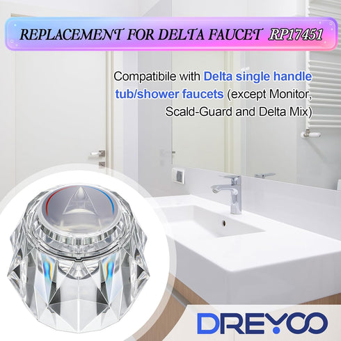 Dreyoo 1 Pack Faucet Handle Compatible with Delta Faucet RP17451, Replacement Faucet Handle with Offset Hole for Shower/Tub, 2-1/2'' x 2-1/8'' Fau...