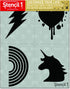 Stencil1 Rainbow | Heart | Unicorn | Bolt Four Pack Stencils 8.5 x 11 inches for Painting on T-Shirts, Bedroom Wall, Canvas, DIY Decorating and Ar...