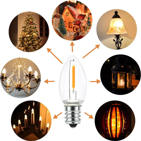 25 Pack LED C7 Light Bulbs - Clear Glass LED E12 LED Night Light Bulbs, 0.6W Equivalent to 7W, for Candles Chandeliers Replacement Bulbs & Christm...
