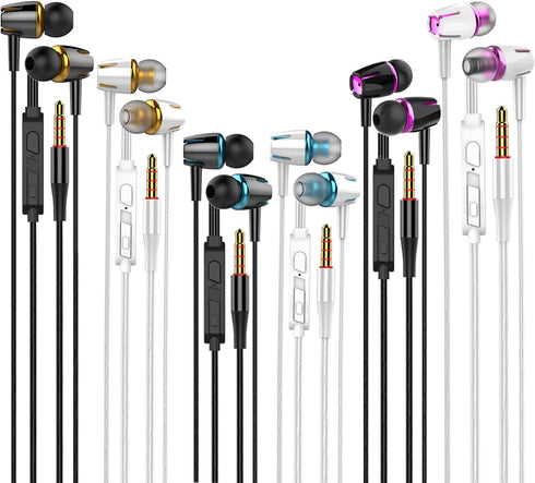6Pack Earbuds Headphones Wired with Microphone?in-ear Earbuds,Noise Isolating,Powerful Heavy Bass, Earphones Compatible with iPhone, iPod, iPad, M...