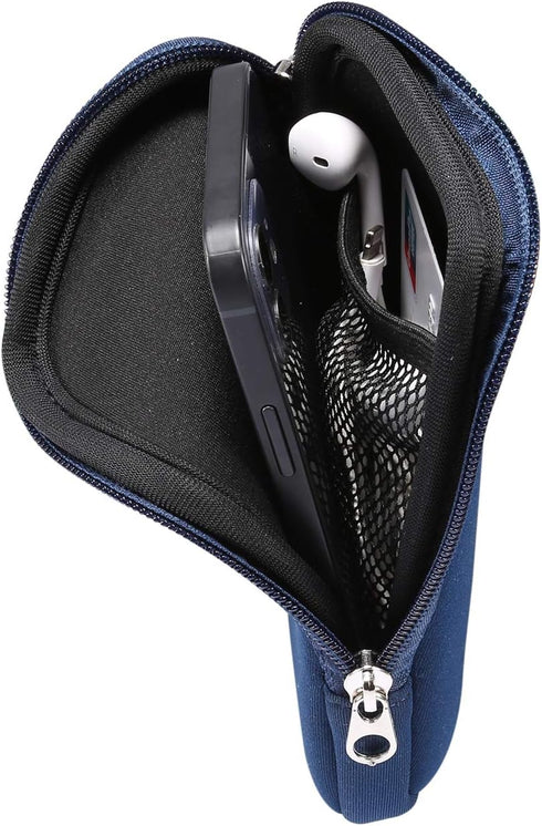 Neoprene Shock Absorbing Proof Pouch Large Cell Phone Sleeve Case Cover w Zipper/Neck Strap for iPhone 16 Pro Max Samsung Galaxy S25 Ultra S24 Ult...