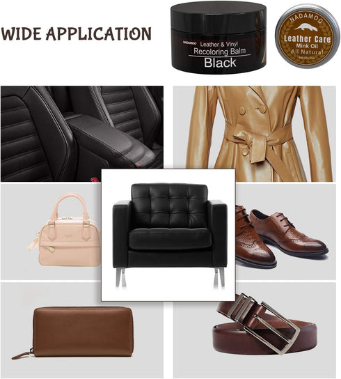 NADAMOO Black Leather Recoloring Balm with Mink Oil Leather Conditioner, Leather Repair Kits for Couches, Restoration Cream Scratch Repair Leather...
