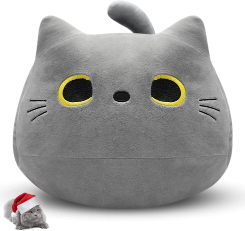 Gray Cat Plush Pillows Toys, 12" Kawaii Gray Cat Stuffed Animals Plush Toys, Cute Soft Cat Plushie Gray Cat Pillow Stuffed Cat Toys for Birthday C...