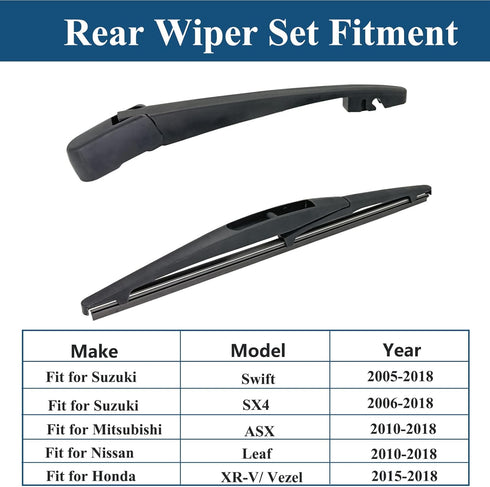 Rear Windshield Wipers Blade Arm Set for Suzuki Swift 2005-2018 / Suzuki SX4 2006-2018 / Nissan Leaf 2010-2018 / Opel Agila 2008-2014 Back Glass W...