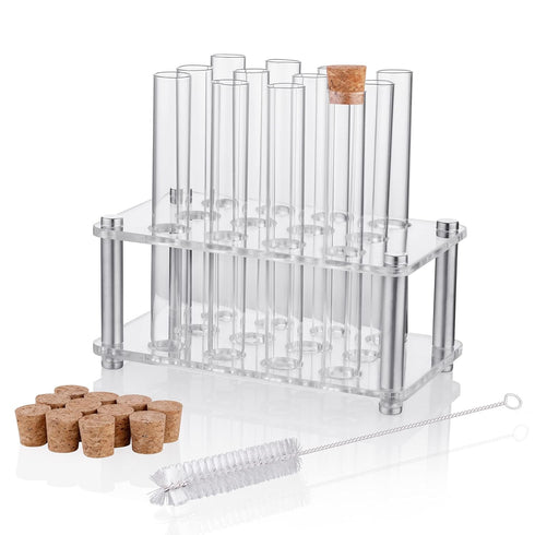 Ackers Transparent Acrylic Test Tube Bottle Small Glass Holder, Built-in Handle, 12 Tube Capacity, 0.87" (22mm) Holes for 25ML Test Tubes(Detachab...